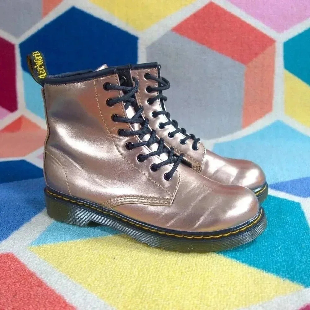 DOC MARTENS Rose Gold Metallic‎ Lace Up Boots Size 4 Youth
